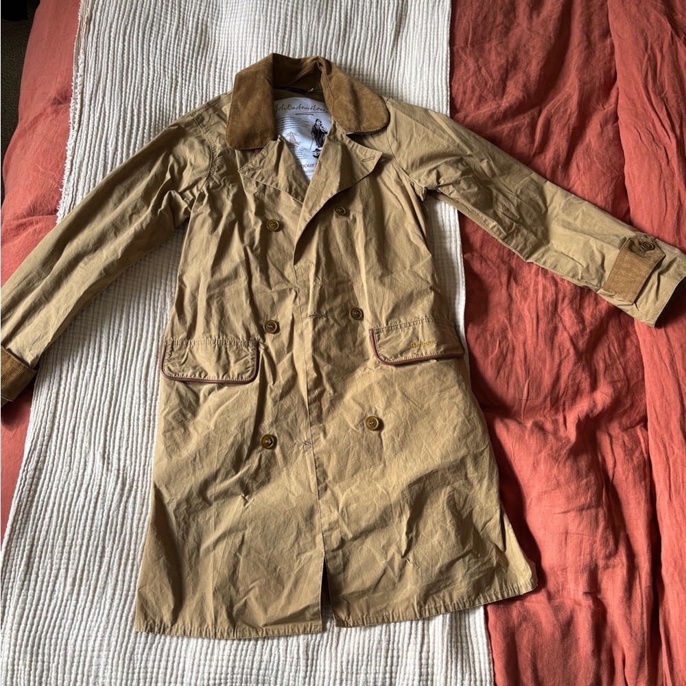Barbour Tan Double-Breasted Waxed Trench Coat